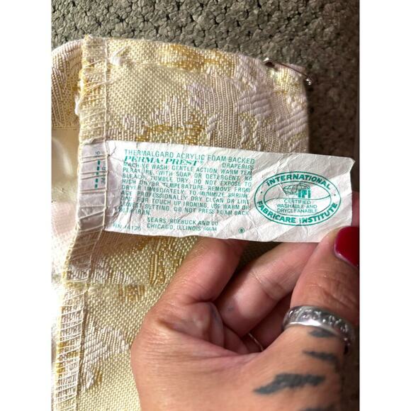 VTG 4 Panels Pinch Pleat Curtains Valance Blackout Soft Yellow Floral USA 24"x81 - Picture 3 of 11